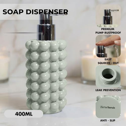 Better Trends Bathroom Accessories Set 3 Pieces Resin Bubble Textured Soap Dispenser, Toothbrush Holder & Tumbler for Vanity, Kitchen Sink & Countertop Organization Dark Sage Nova Collection - color: Dark Sage