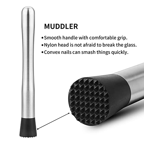 tifanso 2PCS 10" Stainless Steel Cocktail Muddler & Mixing Spoon for Bar | Long Handle Design, Ideal for Mojitos & Fruit Drinks, Sturdy & Rust Proof, Essential Bar Tools for Home & Professional Use