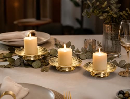 Ceramic Gold Candle Plate Set, 3-Piece – Decorative Candle Holder Tray for Pillar Candles, Jewelry, Trinkets or Bathroom Counter – Elegant Gold Finish for Tabletop & Home Décor - color: Gold 1