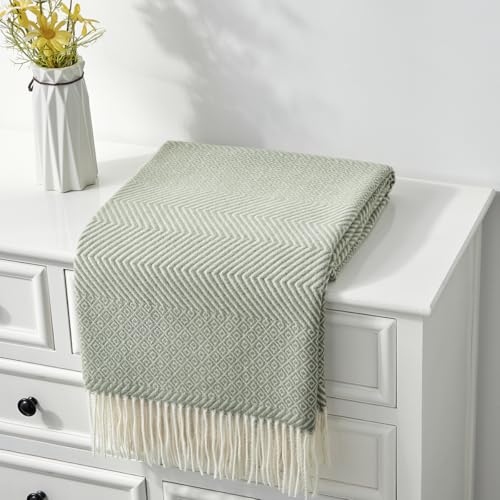 CREVENT 50"X60" Farmhouse Breathable Soft and Warm Classic Throw Blanket for Sofa Couch Bed, Faux Cashmere Home Decoration Throw with Tassles (Green) - color: Classic Green