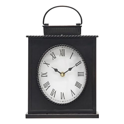Vintage Mantel Clock, Large Rustic Distressed Metal Table Clock with Handle, Silent Non-Ticking Quartz Movement, Antique Brown Fireplace Shelf Desk Clock for Living Room Bedroom Office - style: Mantel Clock