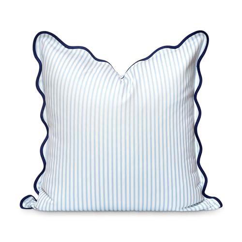 Hofdeco Premium Coastal Patio Indoor Outdoor Scalloped Throw Pillow Cover Only, 20"x20" Water Repellent for Backyard, Couch, Baby Blue Print Stripes - color: Baby Blue Stripes B 20"x20"