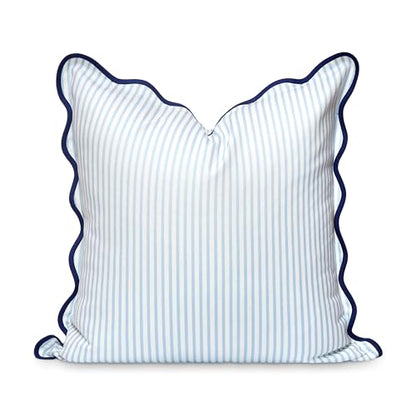 Hofdeco Premium Coastal Patio Indoor Outdoor Scalloped Throw Pillow Cover Only, 20"x20" Water Repellent for Backyard, Couch, Baby Blue Print Stripes - color: Baby Blue Stripes B 20"x20"