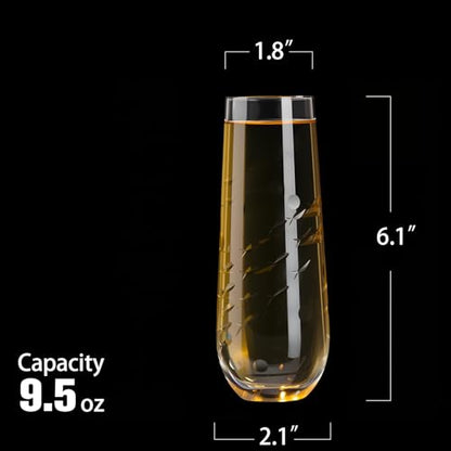 SHOSHIN Stemless Champagne Glasses Set of 4 – 9.5oz Lead-Free Crystal Flutes with Elegant Fish Pattern, Perfect for Parties and Weddings, Dishwasher Safe - color: Fish set of 4