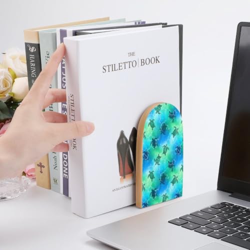 2 Pieces Bookend Heavy Duty Wood Bookends with Metal Base, Ocean Animal Sea | Turtle, Small Book Stoppers for Shelves, Desktop, Room, Library, Sturdy and Non-Slip - color: Style(632)
