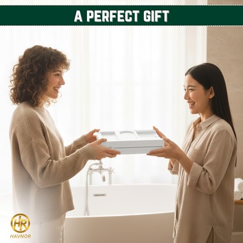 Bamboo Bathtub Caddy Tray Expandable & Foldable Bath Shelf with Book, Tablet & Wine Holder Adjustable Wooden Bath Tray for Relaxing Spa at Home – Fits Most Tub Sizes. - color: White