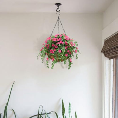 4 Pack 12 inch Metal Hanging Baskets for Plants Outdoor Metal Wire Hanging Basket Planter with Coco Fiber Liners Flower Pots for Home Porch Garden Patio, Diamond-Shaped - size: 12" x 4 Pack, style: Diamond