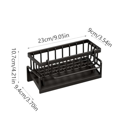 Kitchen Sink Organizer With Auto Draining Tray, Sponge Holder For Kitchen Sink Stable No-Slip Sink Caddy Sponge Holder Drain Basket With Towel Hanging Rod Kitchen Organization For Sponge Soap (Black)