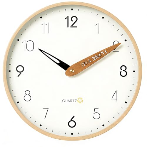 Topkey 12 Inch Silent Wall Clock for Kids - Wooden Look Non Ticking Clock, Playroom & Classroom Decor, Easy Install（Battery Operated - Light Wooden Brown - color: Light Wooden Brown