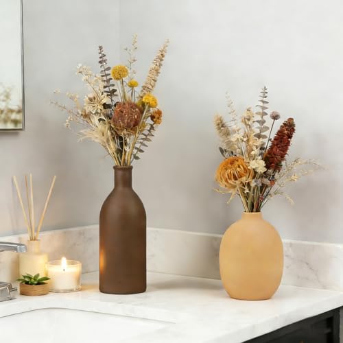 Ceramic Vase Set of 5, Neutral Decorative Vases for Home Decor, Modern Farmhouse Boho Pottery Vases, Terracotta Small Vases for Living Room, Entryway Table Decor