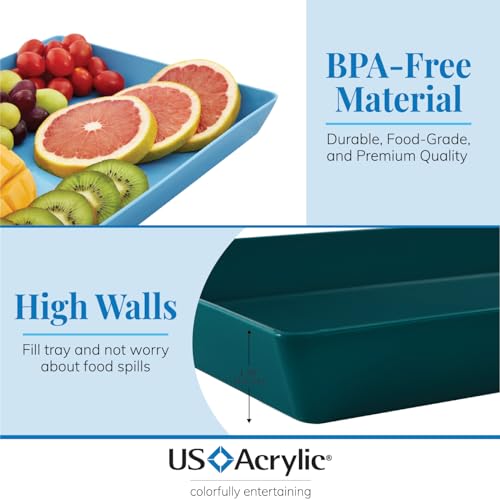 US Acrylic Coastal Plastic Serving Trays (Set of 4) 15” x 10” | Large Unbreakable Reusable Rectangular Party Platters | Serve Appetizers, Fruit, Veggies, & Desserts | BPA-Free & Made in USA - color: Coastal, size: 15" x 10"