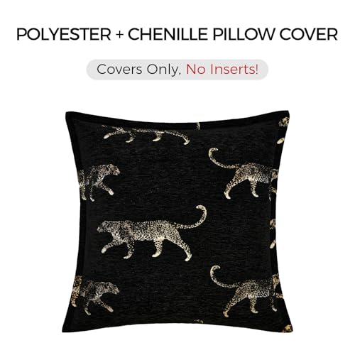 Throw Pillow Cover 20x20, Double Sided Cheetah Chenille Jacquard Embroidered Pillow Covers, Luxury Modern Style Accent Pillowcase for Bed Couch Sofa Living Room Bedroom - color: Black Leopard 1, size: 20" x 20" (Pack of 1)