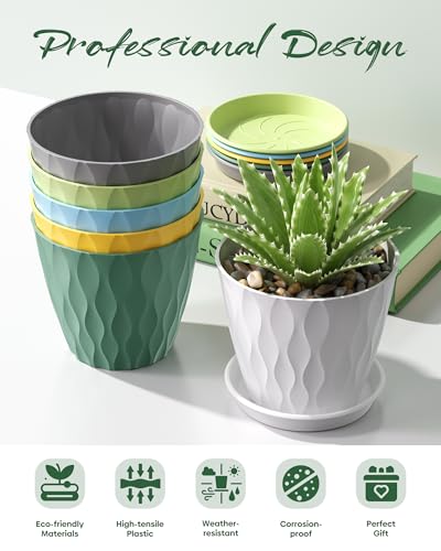 6 Pack Plant Pots with Drainage Holes, 4 Inch Plastic Indoor Flower Pots, Succulent Pots for Orchids, Violets, Succulents, Herbs and Other Small Plant, Light Green - color: Light Green