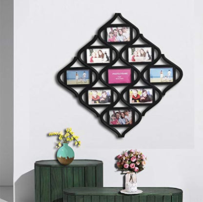 MKUN 4x6 Wall Photo Frame Collage - Diamond shaped Wall Hanging Picture Frame Collage, 9- Opening (Black)