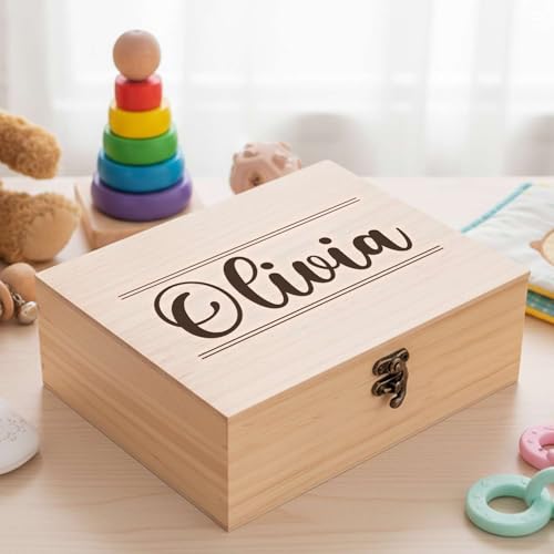 Personalized Baby Memory Pine/Walnut Wooden Box for Keepaske, 10*8*3.5in Large Pine Boxes Custom Newborn Gifts Engraved Wood Box with Lid, Baby Shower Gifts for Boys Girls Keepsake Storage Boxes - color: Kids