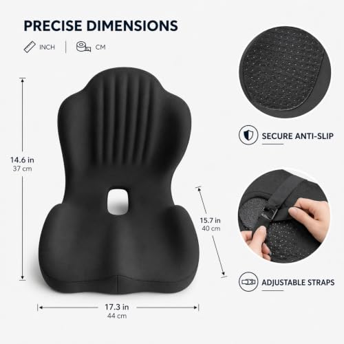 Pain Relief Ergonomic Seat Cushion with Lumbar Support, Memory Foam, L-Shaped, for Office Chair, Car Seat, Gaming Chair (Grey)