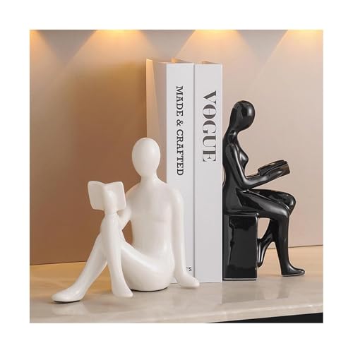 Room Decor Abstract Figure Ceramic Book Ends for Heavy Books Unique Design Fun Desk Accessories(Black/White) - color: Black/White