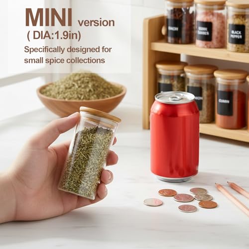 ComSaf Glass Spice Jars 4oz 16 Pack, Small Seasoning Containers with labels | Round Spice Jars with 54 Labels, Kitchen, Spice Rack Organization, Loose Tea, Herbs, Powders, Salt,Chili, Dry Goods, BPA Free