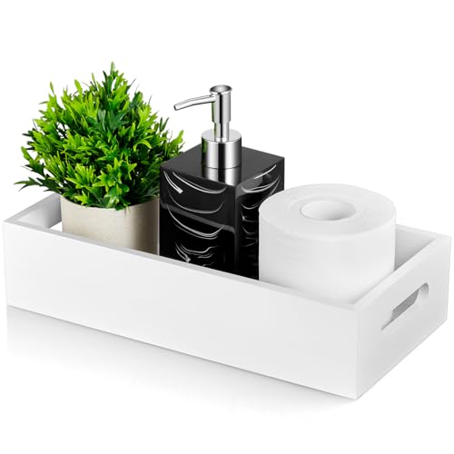 ALELION White Bathroom Basket - Wooden Toilet Tank Paper Basket with Handle for Organizing - Back of Toilet Storage Organizer for Bathroom Tank Topper Counter - White Bathroom Decor Box - color: White, size: 13 Inch