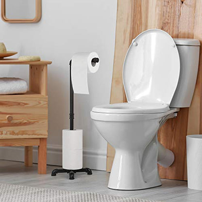 MOOACE Toilet Paper Holder Stand, Free Standing Bathroom Tissue Roll Holder | Heavy Duty & Industrial, Rustproof Paper Roll Dispenser Rack with Storage, Matte Black