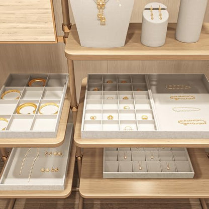 Oirlv Stackable Jewelry Tray,Linen Rings Earrings Organizer for Drawer | Solve Clutter Issues in Drawers or Jewelry Collections, Attractive,High-end and Long-lasting,Display Jewelry Professionally - size: 24 Grids