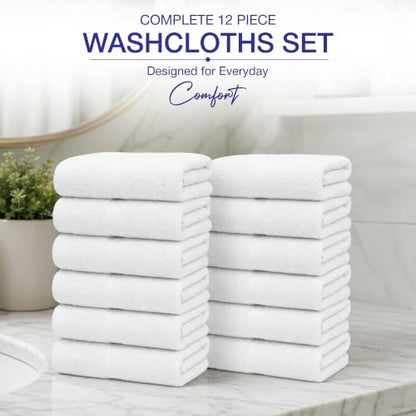 Soft Classic Towel Set - Ultra-Absorbent, Quick-Drying & Durable 12-Piece Towels - Ringspun Cotton Loops for Plush Comfort - Lightweight & Long-Lasting Bathroom Essentials - (White, Wash Cloth) - style: Wash Cloth