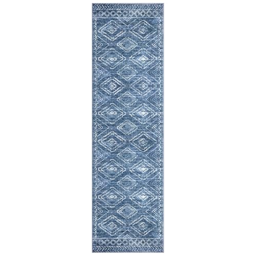 KILOCOCO Washable Runner Rug 2x7 ft Hallway Runners, Stonewashed Blue | Low-Pile Entryway Runners, Rubber Backed Runner Rug, Printed Kitchen Runner Rug, Soft Geometric Rugs for Hall Living Room - color: Stonewashed Blue, size: 2' x 7' (Runner)