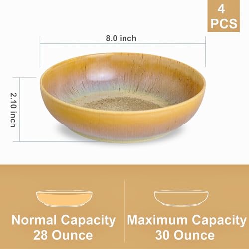 30oz Ceramic bowls set of 4-8" serving bowls for Kitchen,Pasta,Salad-Dishwasher & Microwave Safe Perfect for Housewarming, Thanksgiving, Christmas-Reactive Glaze Cappuccino - color: Reactive Glaze Cappuccino