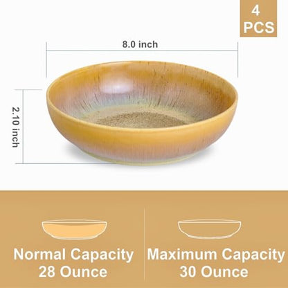 30oz Ceramic bowls set of 4-8" serving bowls for Kitchen,Pasta,Salad-Dishwasher & Microwave Safe Perfect for Housewarming, Thanksgiving, Christmas-Reactive Glaze Cappuccino - color: Reactive Glaze Cappuccino