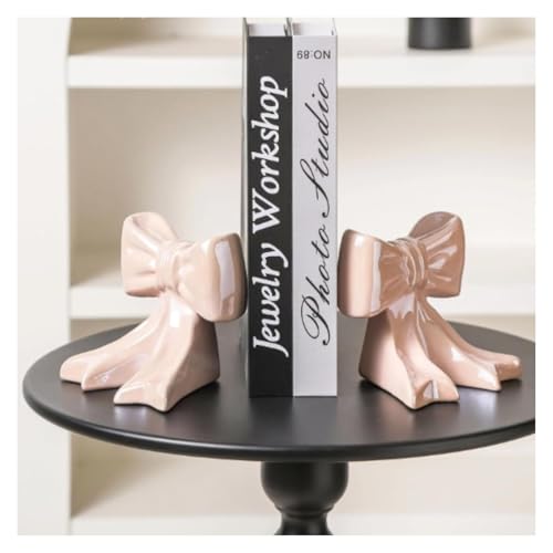 Decor 1 Pair Bow Bookends Ceramic Book Ends Cute Sculpture Modern Holders for Shelves Dorm Nightstand Accessories(Pink) - color: Pink