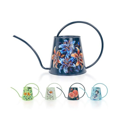 Berry&Bird 2L Long Spout Watering Can, Stainless Steel (Lilium Brownii) | 2L stainless steel watering can, long narrow spout, elegant print, curved handle, leakproof, houseplant watering & decor - color: Lilium Brownii