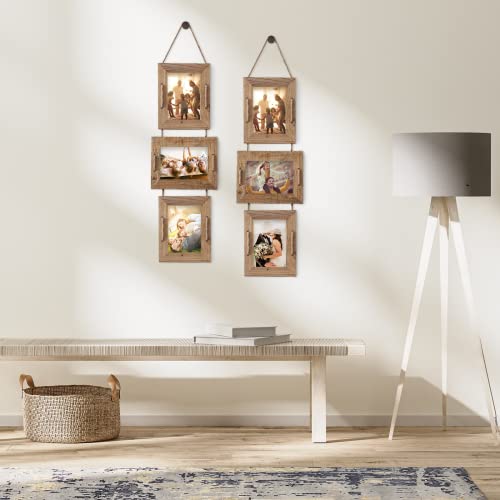 5x7 Collage Picture Frames, 3 Opening, Solid Wood, Brown, 2 Pack | Wall-Mounted Hanging Design, Displays 4x6 Photos with Mat or 5x7 Photos Without Mat, Three-Opening Layout - color: Brown