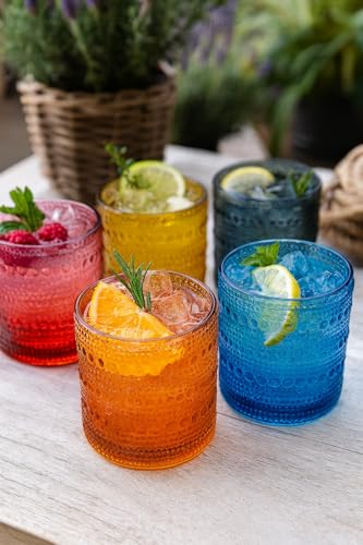 Khen Plastic Hobnail Drinking Glasses Set of 6 Neutral Tones Cups 10oz, Shatterproof & Unbreakable Acrylic Beaded Design, BPA-Free, Dishwasher Safe Indoor/Outdoor Drinkware for Water, Juice, Cocktails - color: Retro Style