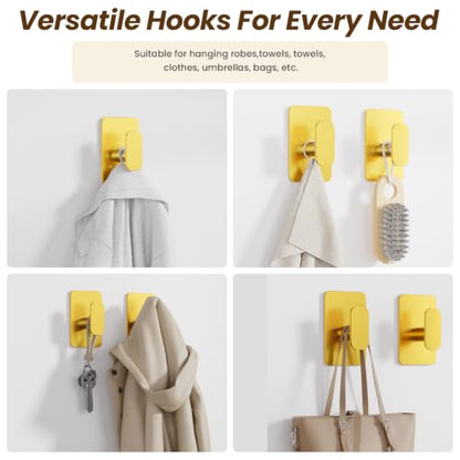 Large Heavy Duty Wall Hooks - 26lb Max, Stainless Steel Adhesive Towel Hooks for Hanging Towel, Coat, Robe, Hat, Sticky Towel Holder for Wall Mount in Bathroom, Shower, Kitchen (Gold, 4 Pack) - color: Gold