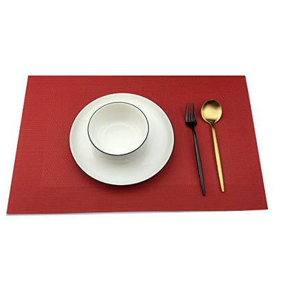 Vinyl Red Placemats Heat Resistant Dining Table Mats Non-Slip Washable Place Mats Set of 6 （Red） - color: Red