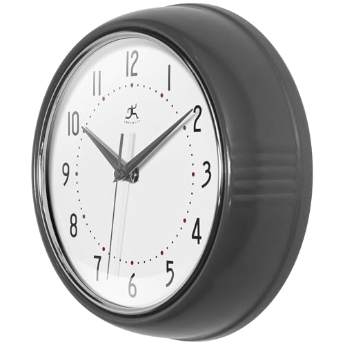 Infinity Instruments LTD. Retro Round Aluminum Wall Clock, Oyster Grey, 9.5" - color: Oyster Grey, size: 9.5 Inch