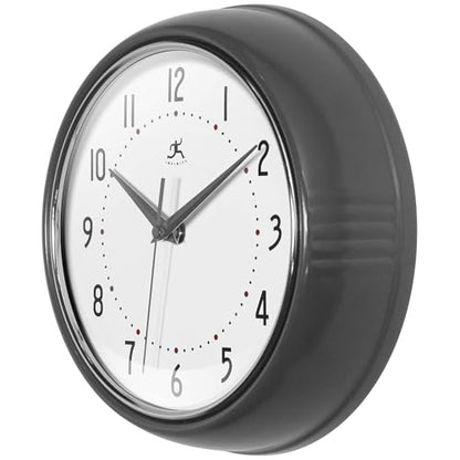 Infinity Instruments LTD. Retro Round Aluminum Wall Clock, Oyster Grey, 9.5" - color: Oyster Grey, size: 9.5 Inch