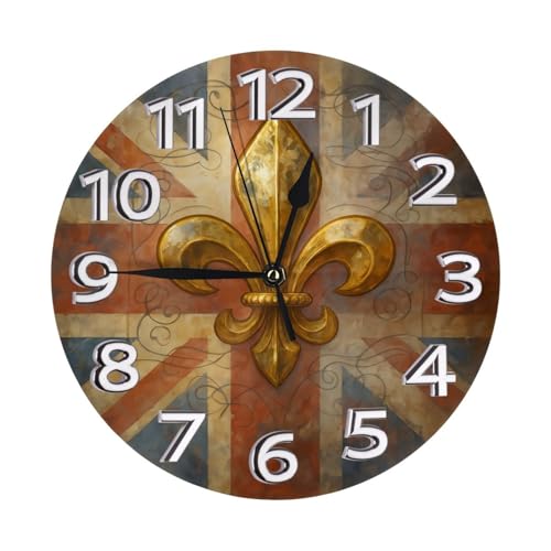 Silent Non-Ticking 10-Inch Wall Clock Royal Retro Fleur-De-Lis Round Decorative Quartz Clock for Living Room,Bedroom,Kitchen - style: Fleur-De-Lis
