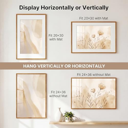 Acovy 24x36 Picture Frame, Natural Solid Teak Wood 24"x36" Photo Frame for Wall, Handcrafted Wooden Poster Frame 24 x 36 Matted to 20x30, High Definition Tempered Glass, Wall Hook Included, Natural Teak - color: Teak, size: 24"x36"