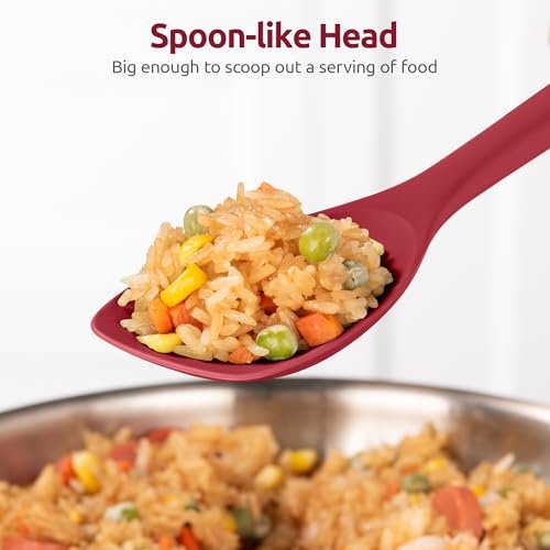 U-Taste 600ºF High Heat 9in Silicone Kitchen Tong and 600ºF Heat Resistat Spatula Spoon Flexible Silicone Cooking Scoop Spoonula (Red)