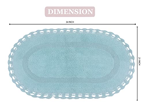 Home Weavers Hampton Crochet Reversible Bathmat 100% Cotton Bathroom Rugs Set, Washable Rug, Extra Soft and Absorbent Bath Rug, Kitchen Mat, Bath Mat Set, Mat Non Slip, 21"x34" Rectangle, Aqua - color: Aqua, size: 1'9" x 2'10" (Oval)