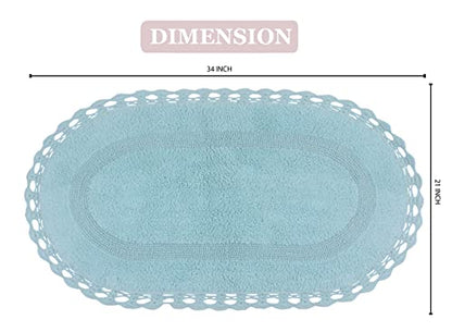 Home Weavers Hampton Crochet Reversible Bathmat 100% Cotton Bathroom Rugs Set, Washable Rug, Extra Soft and Absorbent Bath Rug, Kitchen Mat, Bath Mat Set, Mat Non Slip, 21"x34" Rectangle, Aqua - color: Aqua, size: 1'9" x 2'10" (Oval)