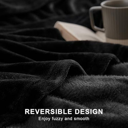 Hansleep King Black Fleece Blanket, Soft Flannel Bed Blanket | Fuzzy Cozy Blanket 90x108 Inches, Multi-use for Bed, Sofa, Couch, Travel, Camping, All Season Warm Lightweight Cover - color: Black, size: King (90x108 Inches)
