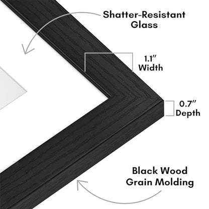 Americanflat 6x8 Picture Frame - Matted to 3x5 - Engineered Wood - Black | Shatter-resistant glass, wall or tabletop display with included easel, sawtooth hangers included - color: Black, size: 6x8