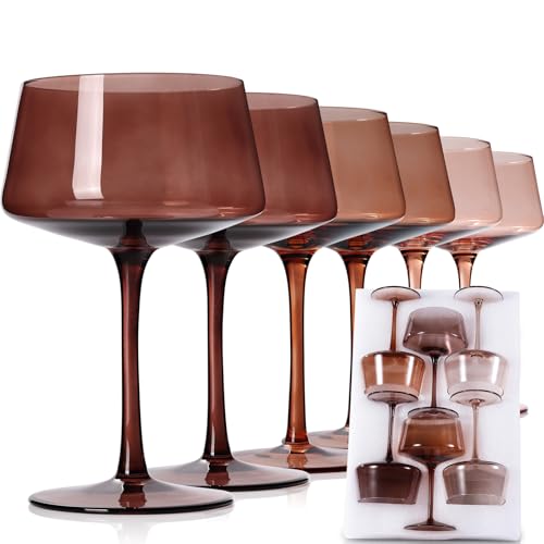 JOVGANK Amber Coupe Glasses Set of 6, Hand Blown Brown Martini Glasses 13Oz, Champagne & Cocktail Luxury Coupe Glasses, Bar Manhattan Glass, Mother's Day Gift for Espresso Martini Glass - color: Classic-Venus