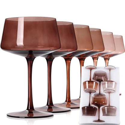JOVGANK Amber Coupe Glasses Set of 6, Hand Blown Brown Martini Glasses 13Oz, Champagne & Cocktail Luxury Coupe Glasses, Bar Manhattan Glass, Mother's Day Gift for Espresso Martini Glass - color: Classic-Venus