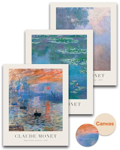 HesenDot Unframed 12x16in Claude Monet Impressionist Wall Art Set of 3 | Water Lilies Canvas Prints, Abstract Posters Decor, Minimalist Modern Artwork for Living Room Bedroom Office Home, Unframed - color: Unframed Monet Impressionism