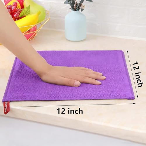 100% Cotton Waffle Weave Kitchen Dish Cloths, 6 Pack Ultra Soft Absorbent, Quick Drying Dish Towels, 12x12 Inches, Dish Rags for Drying Dishes & Daily Kitchen Use (Purple) - color: Purple