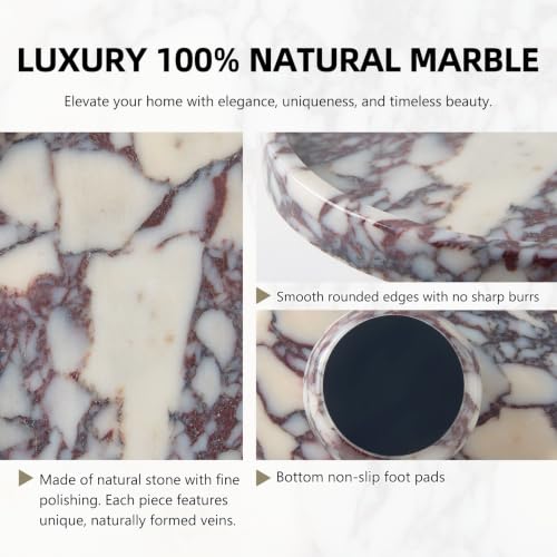 Luxury Natural Marble Pedestal Tray for Dresser Jewelry Home Decor | Calacatta Viola marble vanity tray organizes perfumes, skincare and toiletries for bathroom countertops and vanity spaces - size: 9.8"