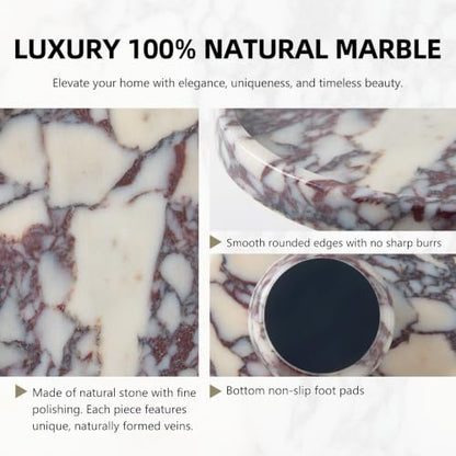 Luxury Natural Marble Pedestal Tray for Dresser Jewelry Home Decor | Calacatta Viola marble vanity tray organizes perfumes, skincare and toiletries for bathroom countertops and vanity spaces - size: 9.8"